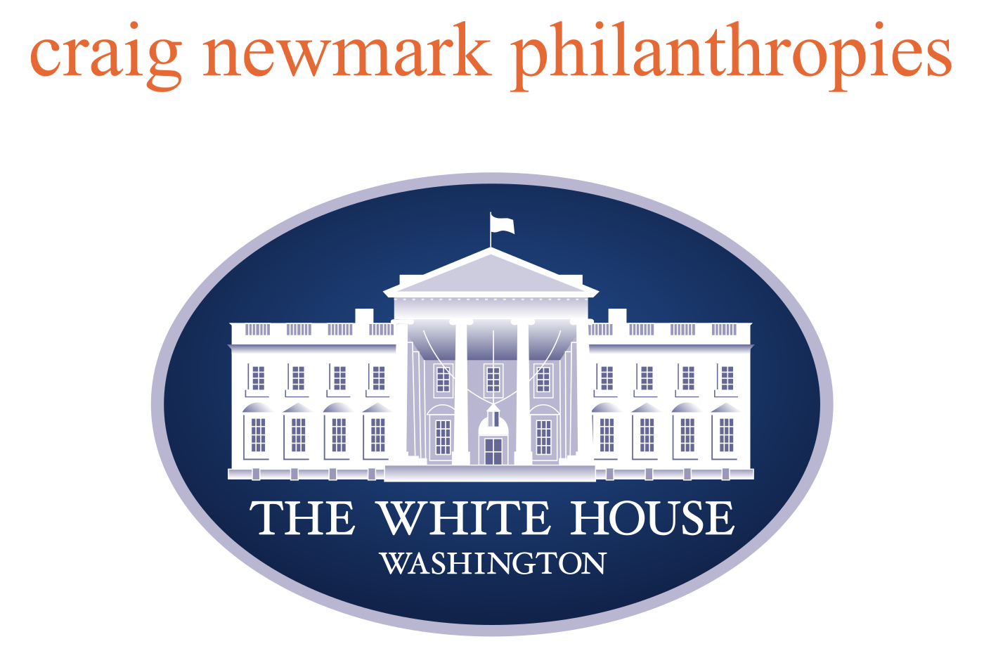 Logos for craig newmark philanthrophies and the White House
